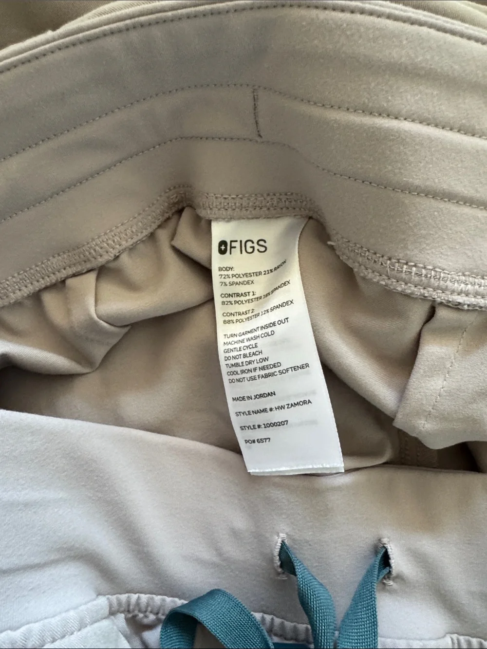 Figs Light Gray Joggers with Teal Drawstring sz L